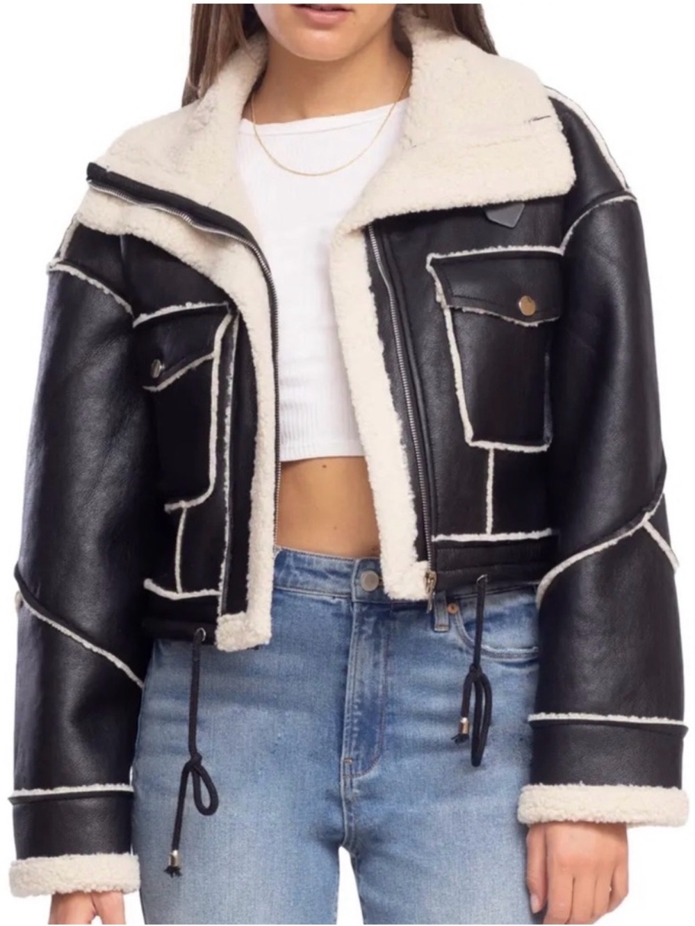 Blank NYC Faux Shearling Cropped Jacket with Contrast Trim